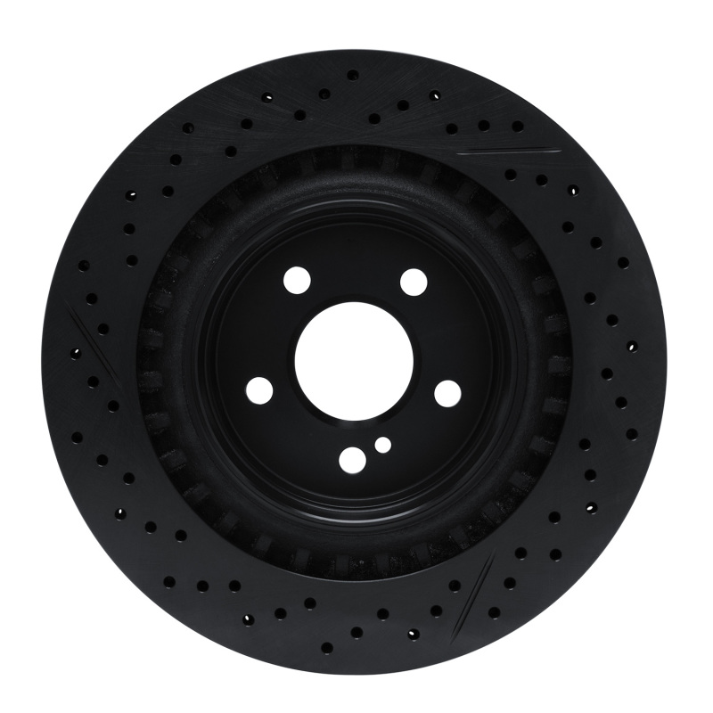 Mercedes-Benz C63 AMG Brake Rotor (1) - Rear - R1 Concepts - Drilled & Slotted - Black - `08-`15